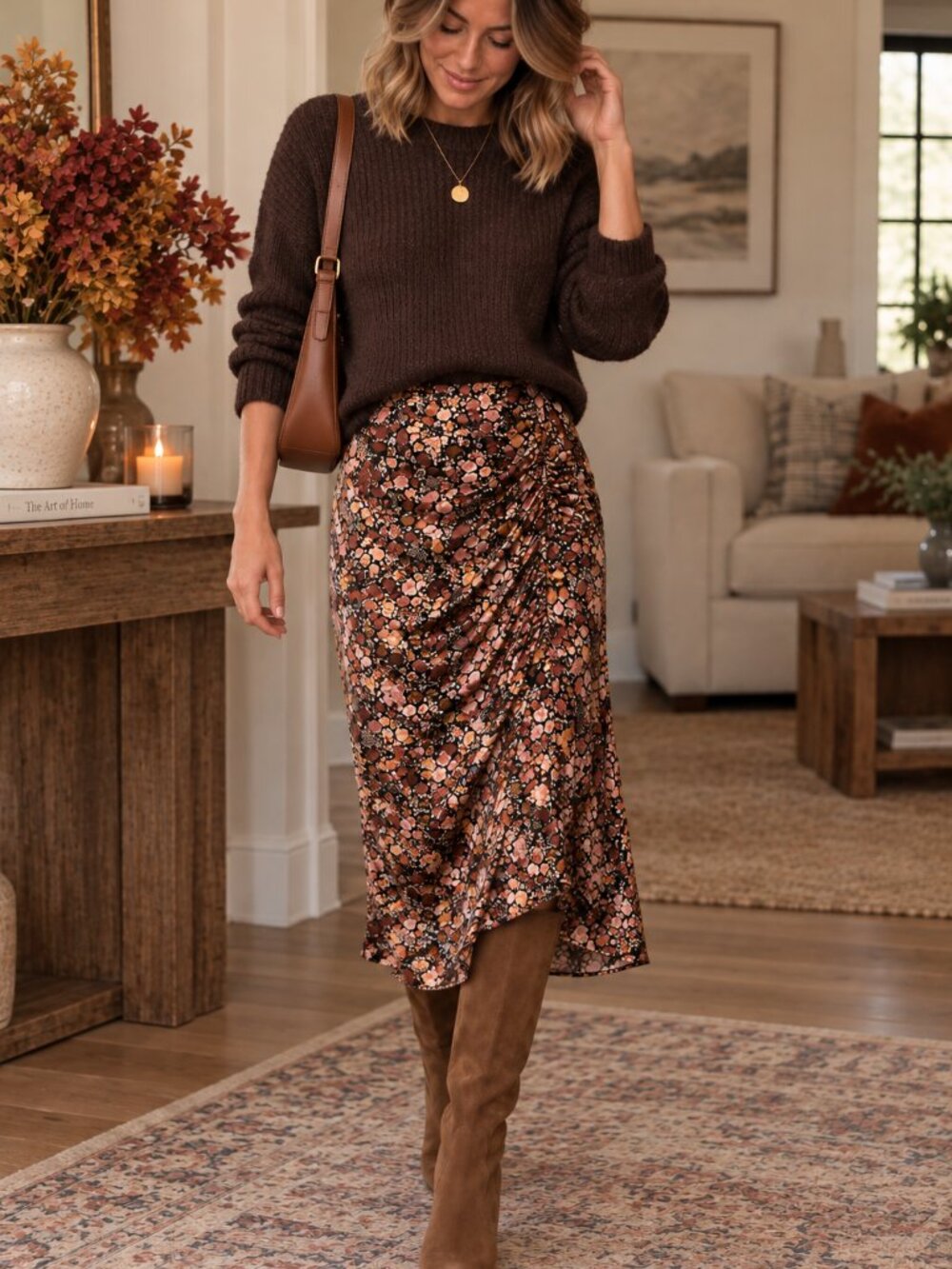 Abercrombie & Fitch Floral Ruched Midi Skirt M Draped Slit Fall